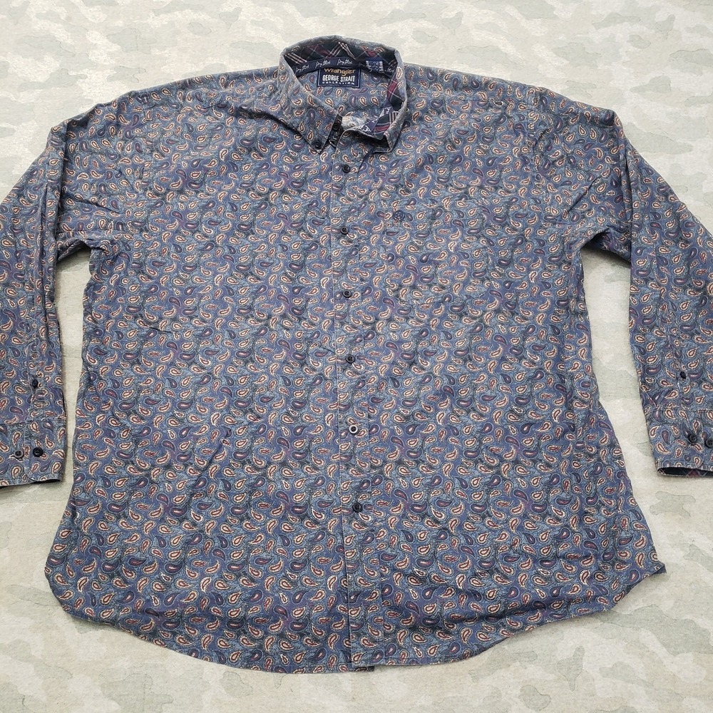Wrangler George Strait Shirt 2XL Blue Long Sleeve Button Up Western Cowboy